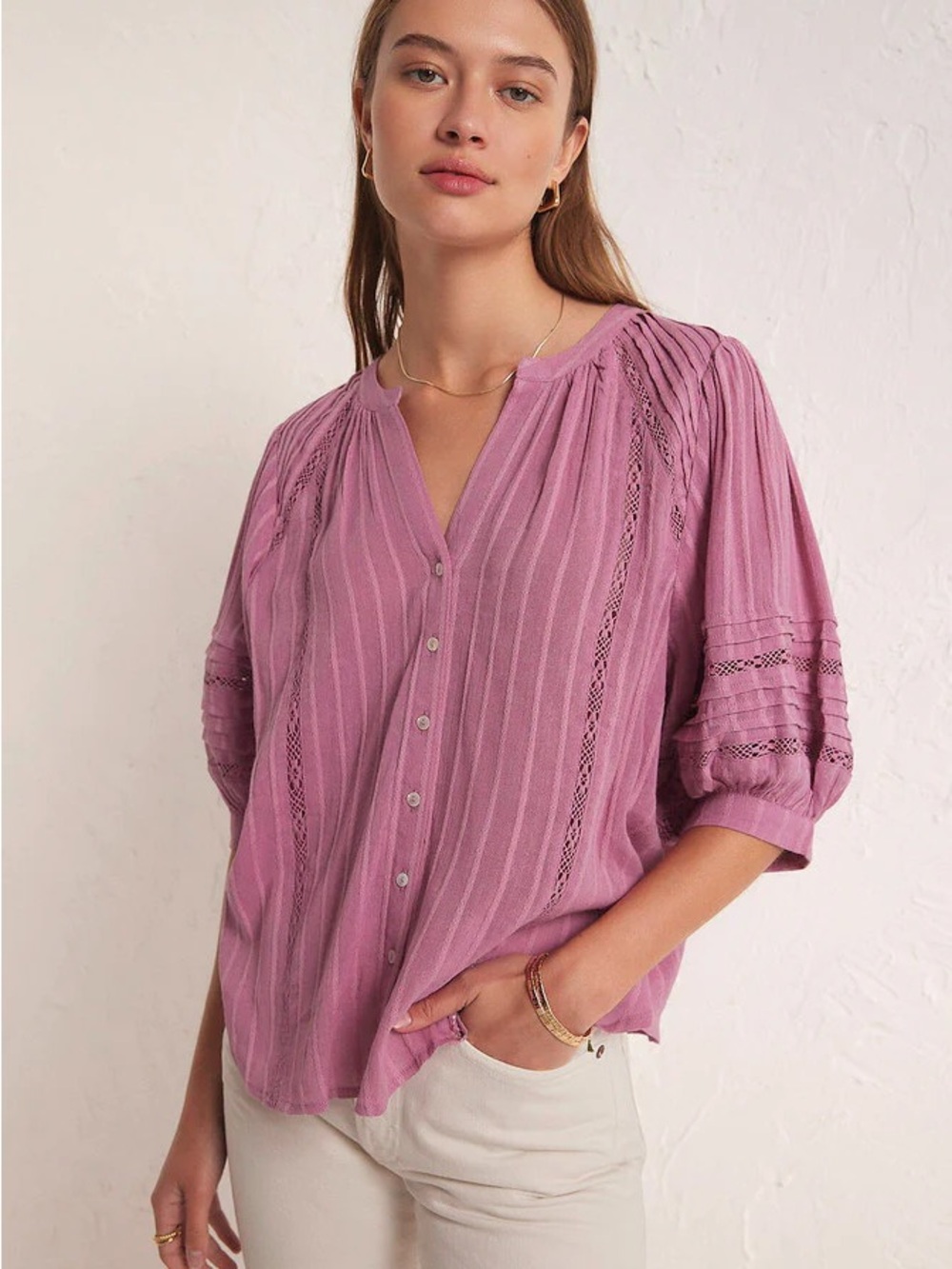 Z Supply Pink Elliot Lace Top